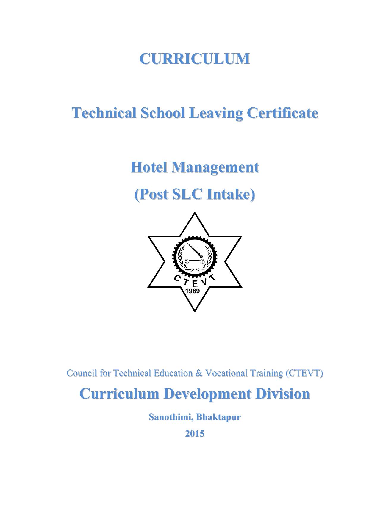 TSLC in Hotel Management, 2015